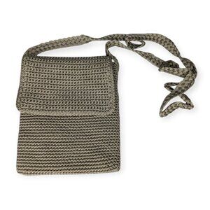 Madison Studio Crocheted Fold-Over Small Crossbody Bag in Taupe 6" x 8"